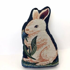 Vintage Bunny Tapestry Door Stop Tulips Blue Heavy 4lb Easter Decor